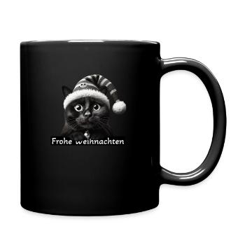 Frohe Weihnachten Katze - Tasse einfarbig - Schwarz - Rechts