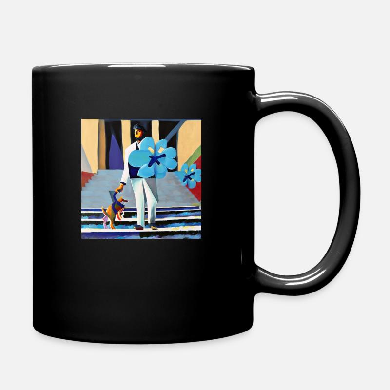 With a blue flower - Full Colour Mug - black