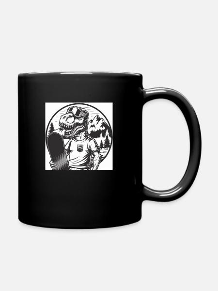 Ski-Rex, the skiing T-Rex - Full Colour Mug - black
