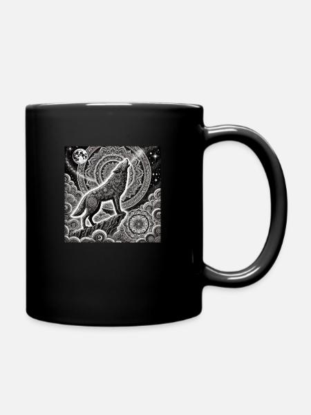Wolf mit Vollmond - Tasse einfarbig - Schwarz