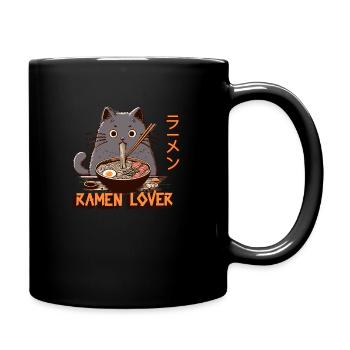 Cat Eats Noodle - Full Colour Mug - black - Right