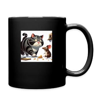 Little Mouse and Cat's Cheese Grabbing Race - Full Colour Mug - black - Right