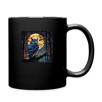 Eule mit Vollmond - Tasse einfarbig - Schwarz - Rechts