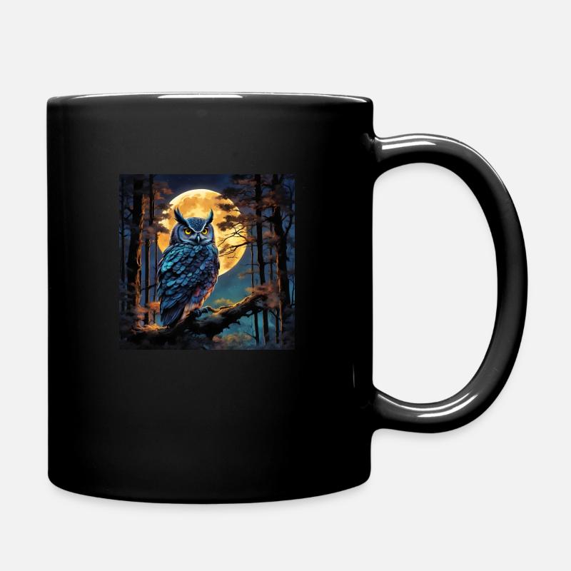 Owl with full moon - Full Colour Mug - black