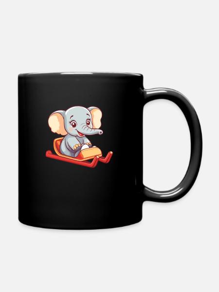 Elephant Winter Sports - Full Colour Mug - black