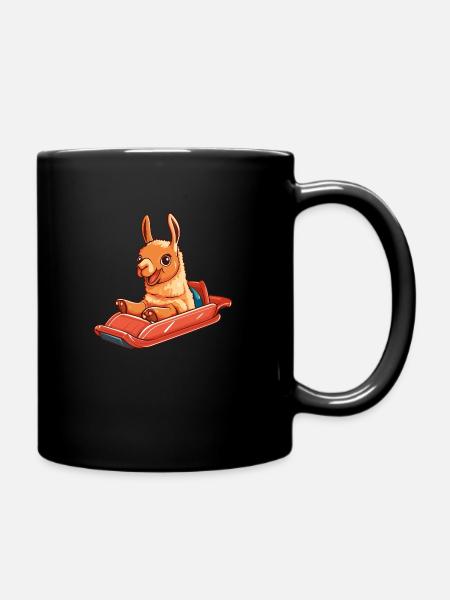 Llama Sleigh Winter - Full Colour Mug - black
