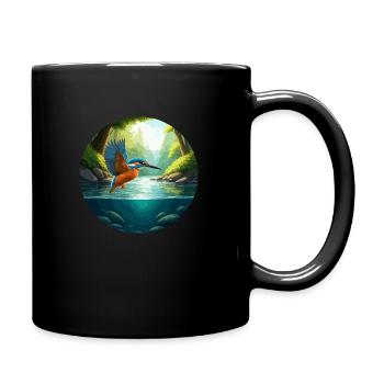 Kingfisher flies above stream - Full Colour Mug - black - Right