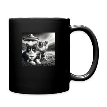 Katze und Chihuahua UFO - Tasse einfarbig - Schwarz - Rechts