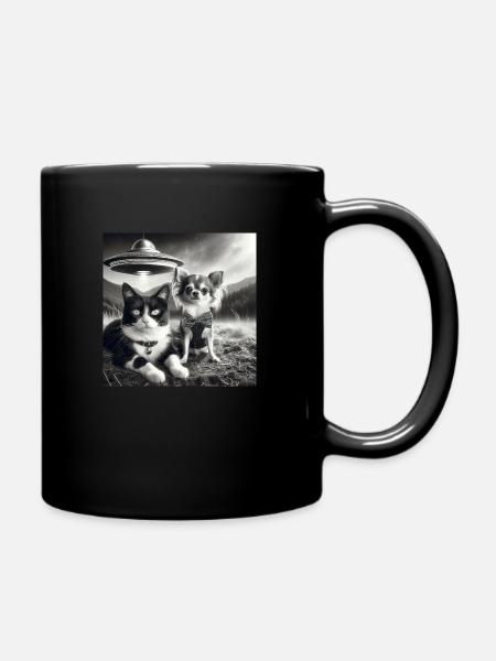 chat et chihuahua ovni - Mug uni - noir