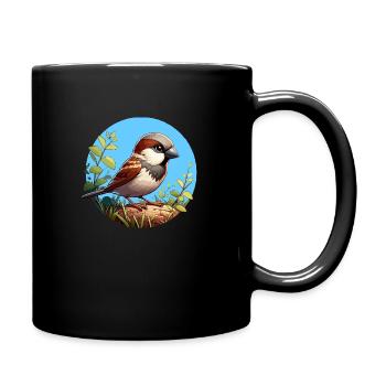 Spatz auf einem Ast - Tasse einfarbig - Schwarz - Rechts