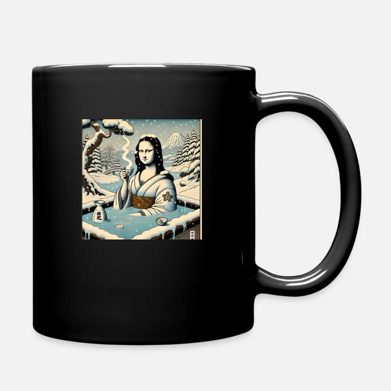 Mona Lisa drinking sake in onsen - Full Colour Mug - black