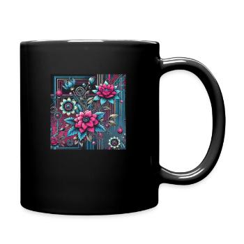 Neon Blossom – Fleurs rétro-futuristes - Mug uni - noir - Droite