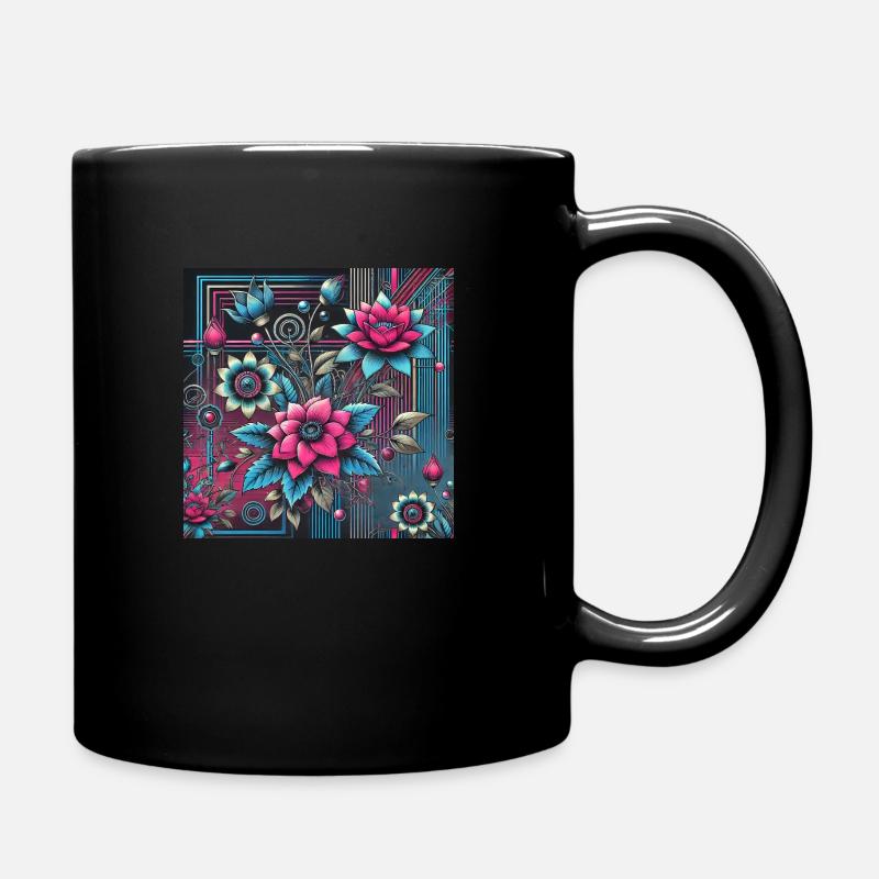Neon Blossom – Retro-Futuristisches Blumen - Tasse einfarbig - Schwarz