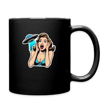 Eine schöne Frau wird von einem UFO gejagt - Tasse einfarbig - Schwarz - Rechts