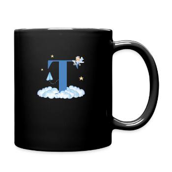 Letter t Blue Clouds Airplane Child - Full Colour Mug - black - Right
