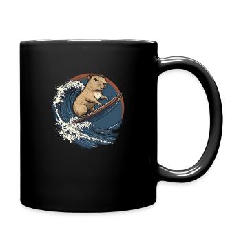 Capybara surft – Japanische Lustiges Capybara Surf - Tasse einfarbig - Schwarz - Rechts