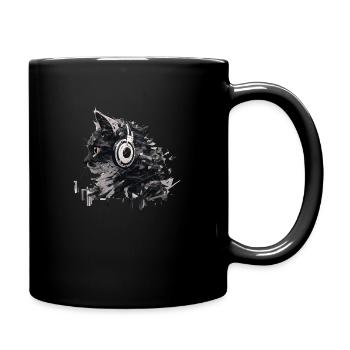 Katze mit Kopfhörern – Musik und Chill - Tasse einfarbig - Schwarz - Rechts