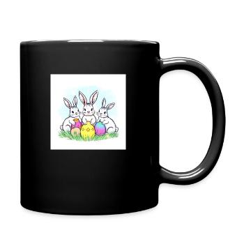 Drei glückliche Osterhasen - Tasse einfarbig - Schwarz - Rechts