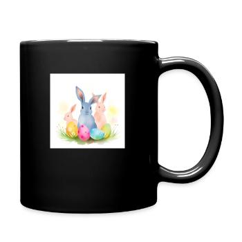 Drei süße und glückliche Osterhasen - Tasse einfarbig - Schwarz - Rechts