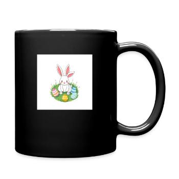 Hase, Ei und Osterfreude - Tasse einfarbig - Schwarz - Rechts