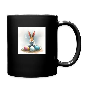 Fröhliche Ostern mit Hase und Ei - Tasse einfarbig - Schwarz - Rechts