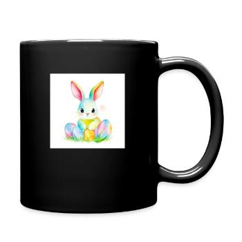 Bunte Eier & flauschiger Hase - Tasse einfarbig - Schwarz - Rechts
