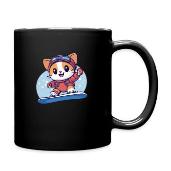 Snowboard Snowboarder Katze - Tasse einfarbig - Schwarz - Rechts