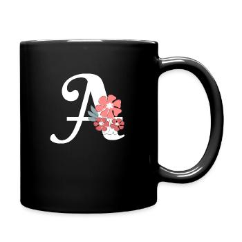 Minimalistischer Blumenbrief - Tasse einfarbig - Schwarz - Rechts