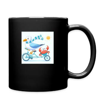 Funny Seagull et son ami Cancer lors d’une visite à vélo - Mug uni - noir - Droite