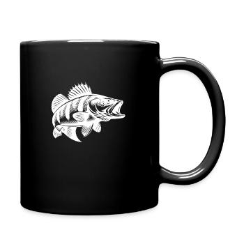 Vintage Barsch Fischdesign für echte Angler - Tasse einfarbig - Schwarz - Rechts