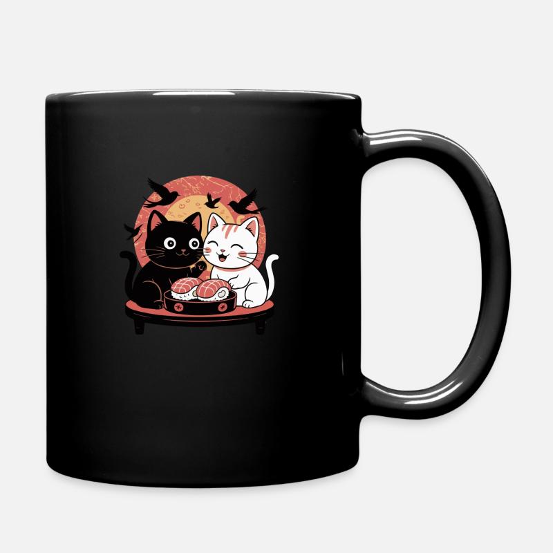 Sushi Cats au coucher du soleil – Japanese Sti - Mug uni - noir
