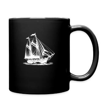 Vintage Segelschiff Motiv für echte Entdecker - Tasse einfarbig - Schwarz - Rechts