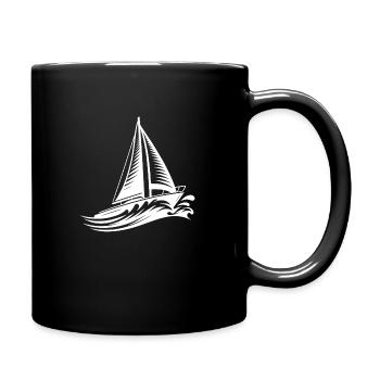 Segel und Wellen Bootszauber für Wasserträumer - Tasse einfarbig - Schwarz - Rechts