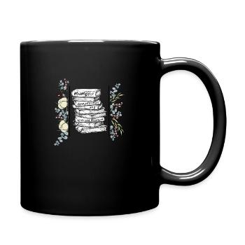 Bücher und Blumen - Tasse einfarbig - Schwarz - Rechts