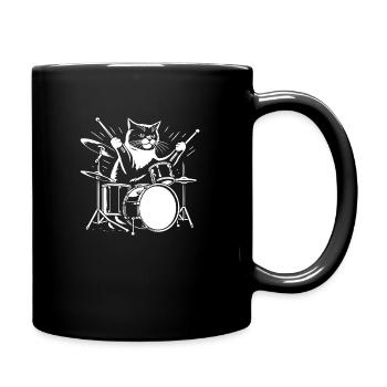 Cat joue de la batterie - Mug uni - noir - Droite