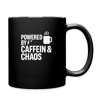 Powered by Koffein & Chaos | Funny Coffee Quote - Tasse einfarbig - Schwarz - Rechts