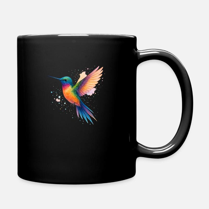 Rainbow Hummingbird in Watercolor - Full Colour Mug - black