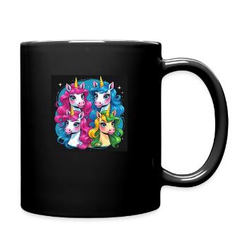 Vier bunte Einhörner - Tasse einfarbig - Schwarz - Rechts