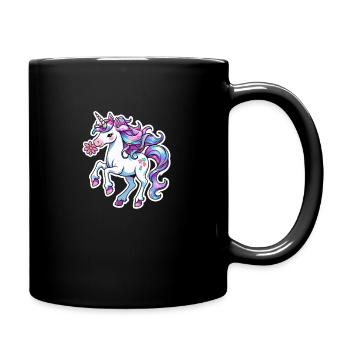 Einhorn mit Blume - Tasse einfarbig - Schwarz - Rechts