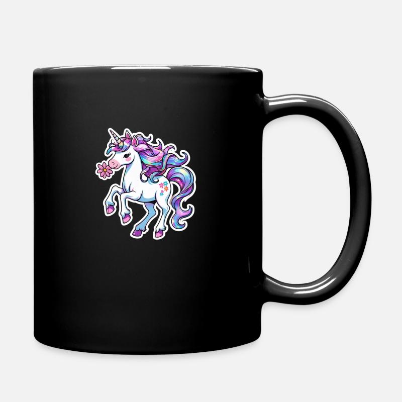 Einhorn mit Blume - Tasse einfarbig - Schwarz