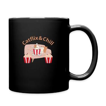 Catflix und Chillen - Süße Katze auf dem Sofa - Tasse einfarbig - Schwarz - Rechts