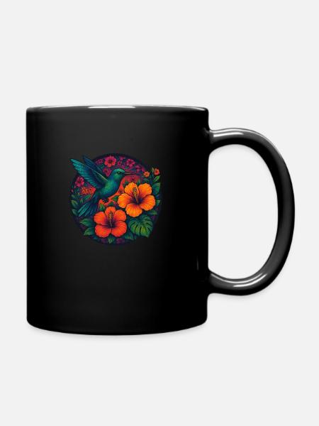 Tropic Bloom – Kolibri & Hibiskuszauber - Tasse einfarbig - Schwarz