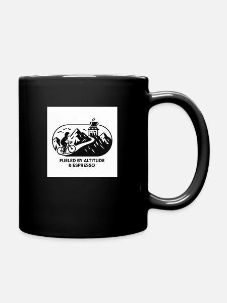 Road Cycling. Fueled by altitude & espresso. - Full Colour Mug - black