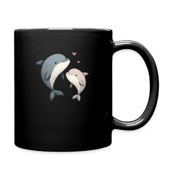 Dauphin Maman et Bébé - Mug uni - noir - Droite
