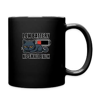 Low Battery No Small Talk – Funny Tired Cat - Full Colour Mug - black - Right