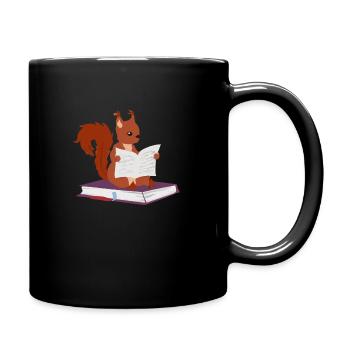 Squirrel Reads Book Illustration Gift - Full Colour Mug - black - Right