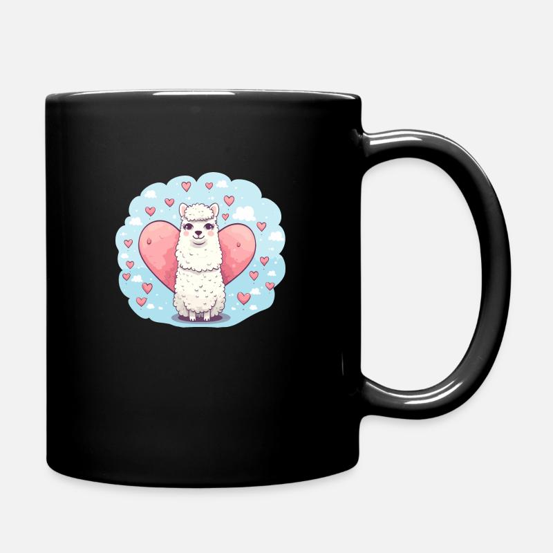Alpaka mit Herzen - Tasse einfarbig - Schwarz