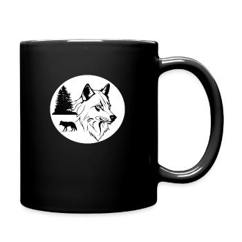 Nordischer Wolf mit Tanne - Tasse einfarbig - Schwarz - Rechts