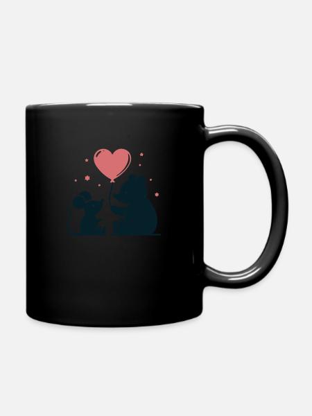 Bär und Maus, Ballon, Herz, Liebe, Kinder - Tasse einfarbig - Schwarz
