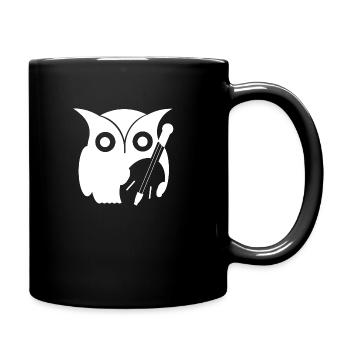 Eule mit Instrument - Tasse einfarbig - Schwarz - Rechts
